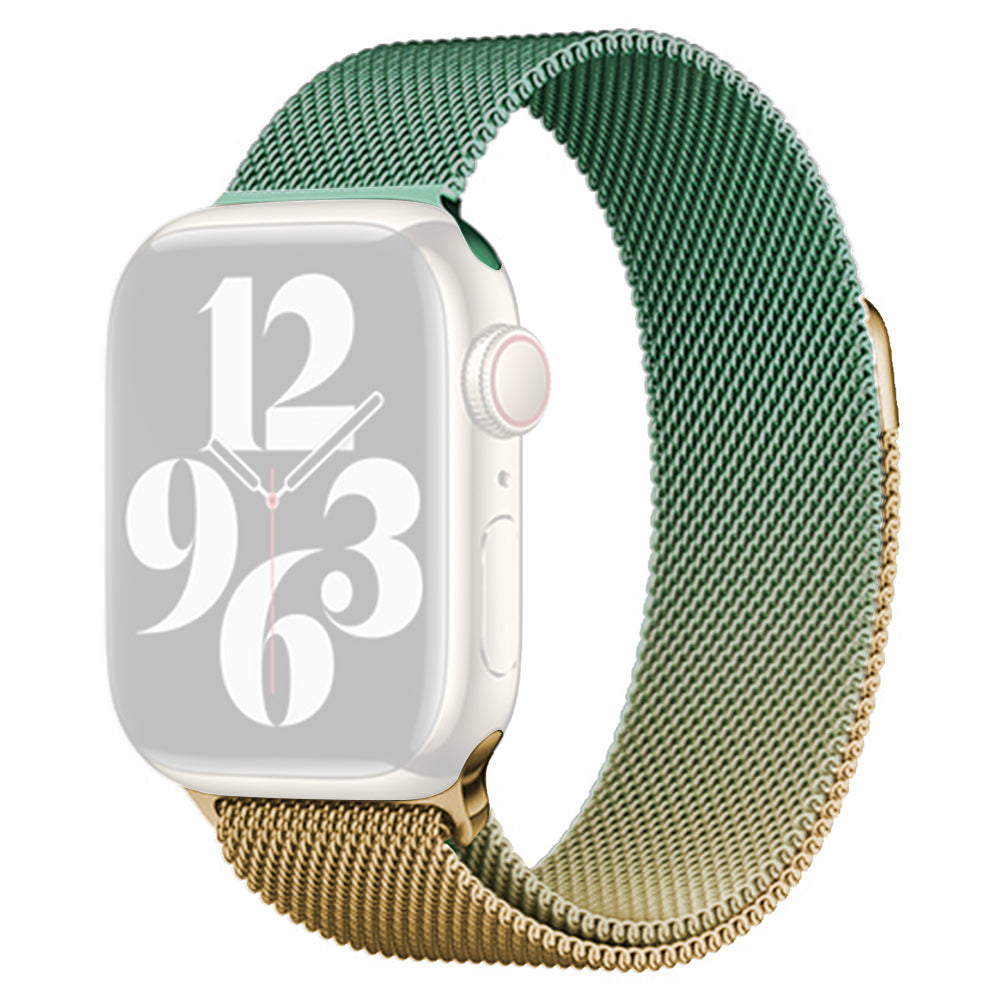 For Apple Watch Ultra / Ultra 2 49mm / 9 8 7 45mm / 6 5 4 SE (2022) SE (2023) SE 44mm / 3 2 1 42mm Milanese Mesh Watchband - Purple+Green For Apple Watch Ultra / Ultra 2 49mm / 9 8 7 45mm / 6 5 4 SE (2022) SE (2023) SE 44mm / 3 2 1 42mm Milanese Mesh Watchband - Purple+Green